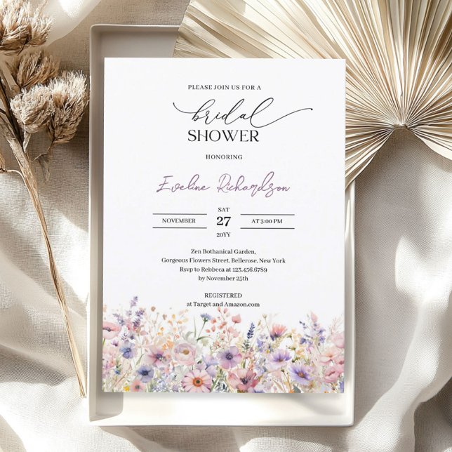 Trendy watercolor spring wildflowers Bridal Shower Invitation (Trendy watercolor spring wildflowers Bridal Shower Invitation)