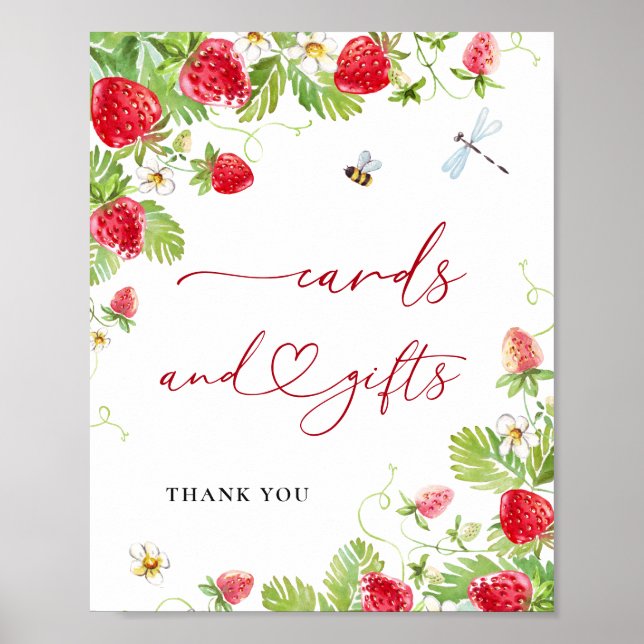Trendy Watercolor Strawberry Baby Cards and Gifts Poster (Front)