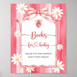 Trendy Watercolor Strawberry Books for Baby Shower Poster
