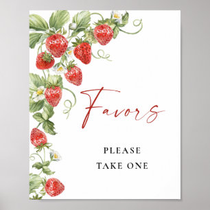 Trendy Watercolor Strawberry Bridal Favors Poster