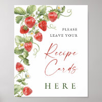 Trendy Watercolor Strawberry Bridal Recipe Card