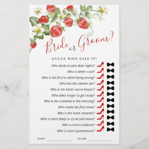 Trendy Watercolor Strawberry Bridal Shower Game