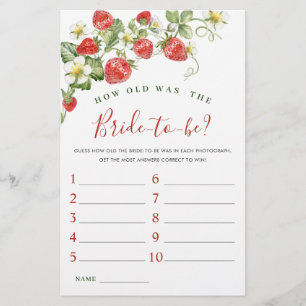 Trendy Watercolor Strawberry Bridal Shower Game