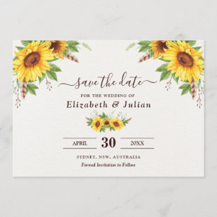 Trendy Watercolor Sunflowers Summer Save the Date Invitation
