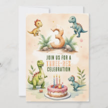 Trendy Watercolor Three-Rex  Third 3d Birthday