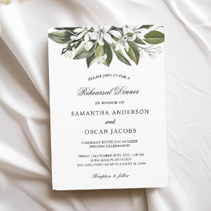Trendy Watercolor White Flowers & Leaves Invitation