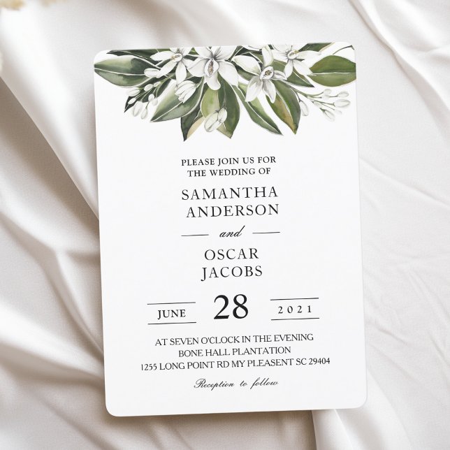 Trendy Watercolor White Flowers & Leaves Invitation (Creator Uploaded)