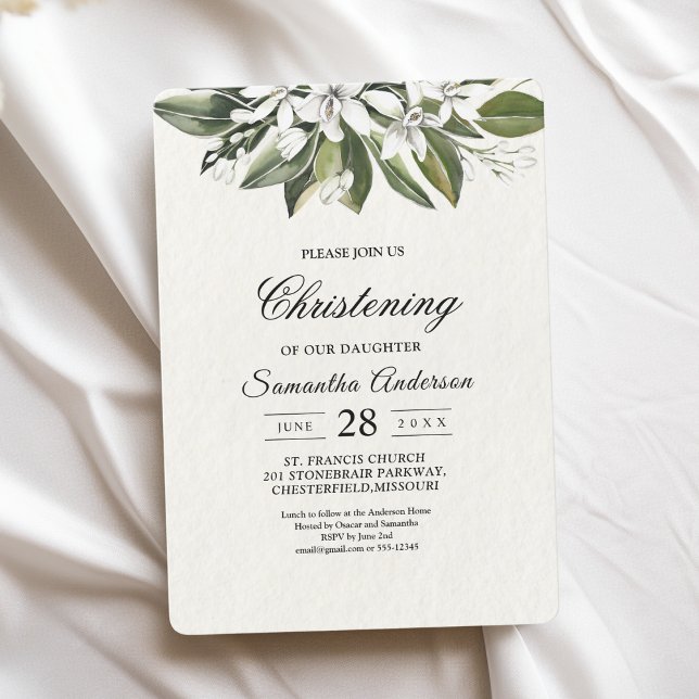 Trendy Watercolor White Flowers & Leaves Invitation (Creator Uploaded)