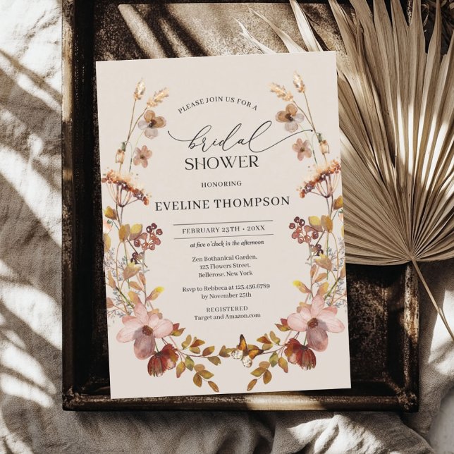 Trendy watercolor wildflowers wreath autumn invitation (Trendy watercolor wildflowers wreath autumn invitation)