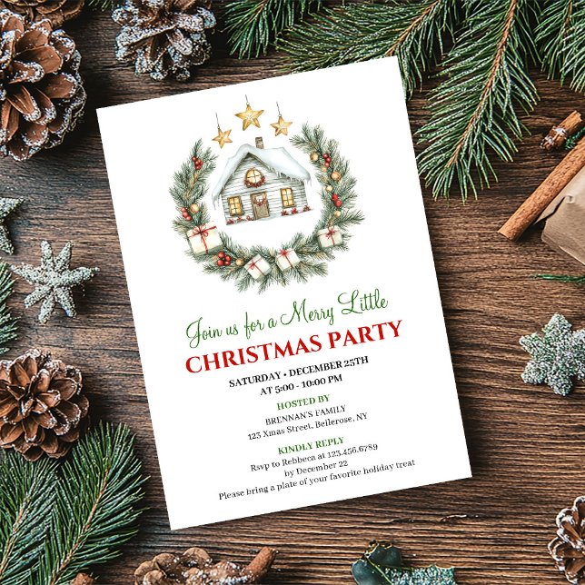 Trendy Watercolor Winter Scene Christmas Invite (Trendy Watercolor Winter Scene Christmas Invite)