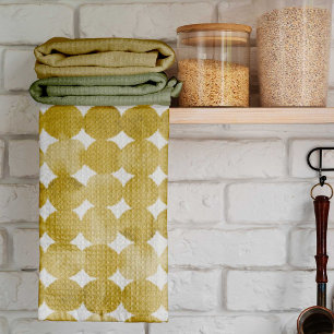 Trendy watercolor yellow dots pattern tea towel