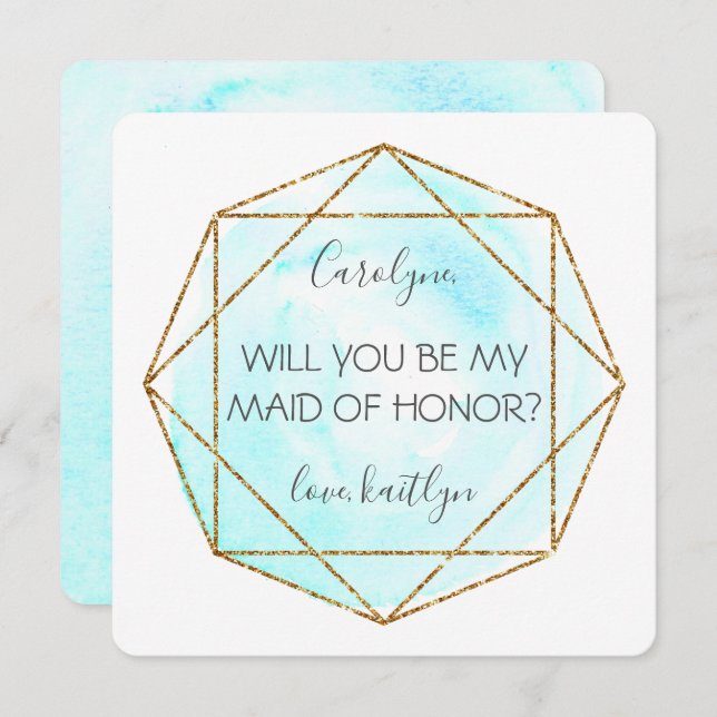 Trendy Waterecolor Diamond | Be My Maid Of Honour Invitation (Front/Back)
