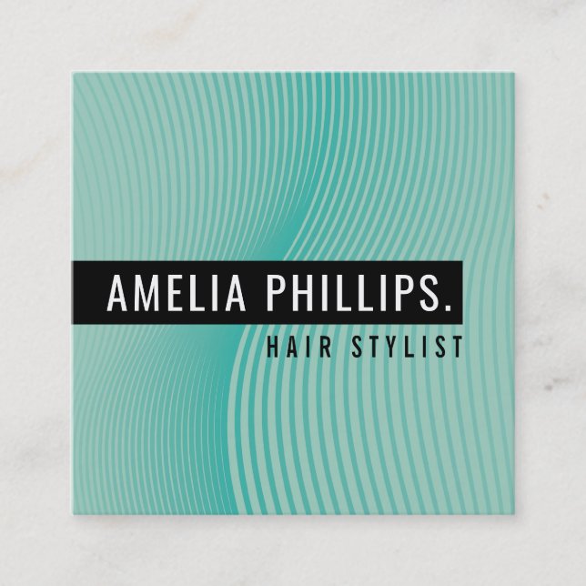 TRENDY WAVE modern curved lines mint jade Square Business Card (Front)