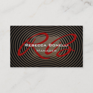 Trendy waves Pattern Red Monogram Business Card