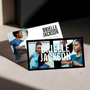 Trendy Wavy Photo Frame Personal Trainer Fitness Business Card