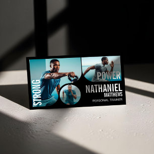 Trendy Wavy Photo Frame Personal Trainer Fitness  Business Card