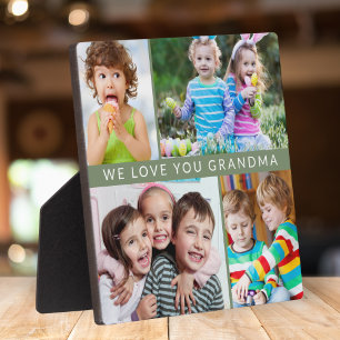 Trendy We Love You Grandma 4 Photo Collage Green Plaque