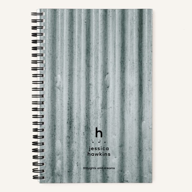 Trendy Weathered Corrugated Steel Modern Monogram Notebook (Front)