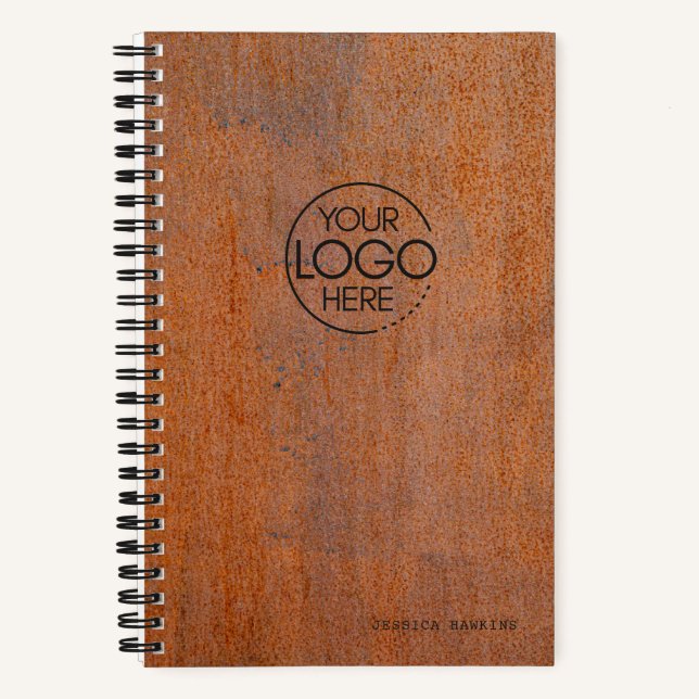 Trendy Weathered Rusted Steel Modern Logo Notebook (Front)