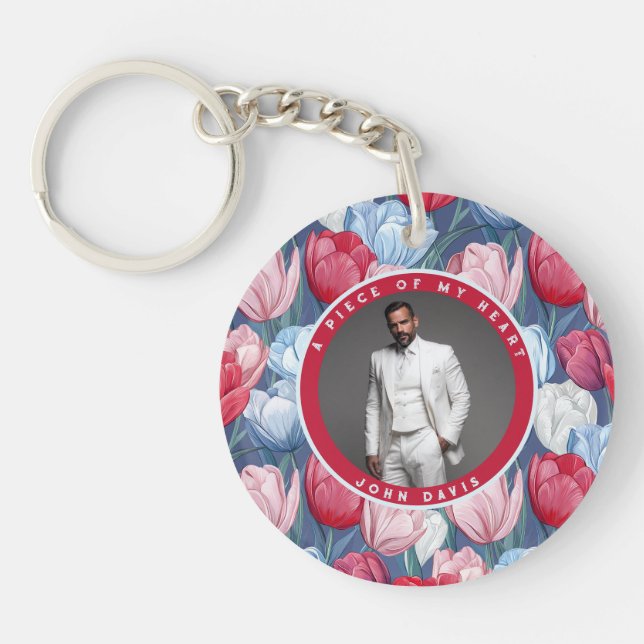 Trendy wedding memory gift Tulip Flower Key Ring (Front)