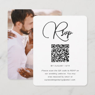 Trendy Wedding Photo RSVP with QR Code Card