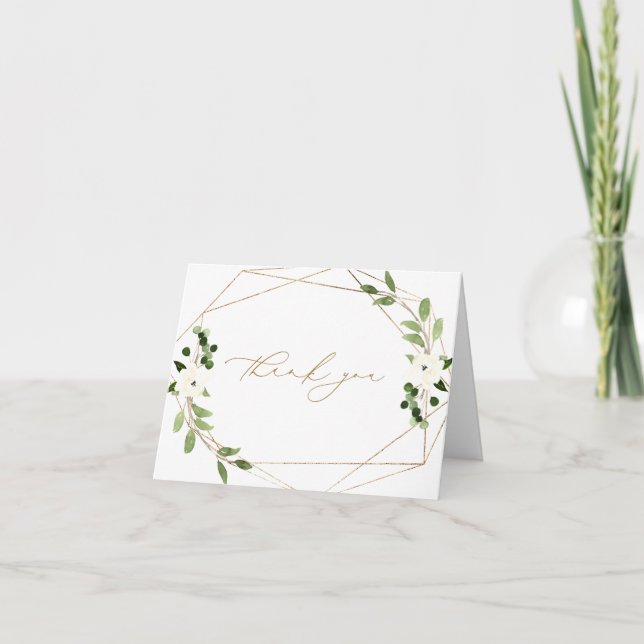 Trendy Wedding Shower Geometric Watercolor Gold Thank You Card (Front)