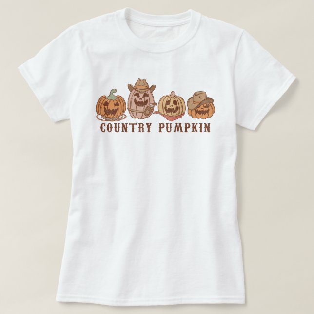 Trendy Western Country Cow Pumpkin Halloween T-Shirt (Design Front)