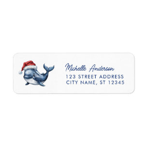 Trendy Whale in Santa Hat Christmas Return Address