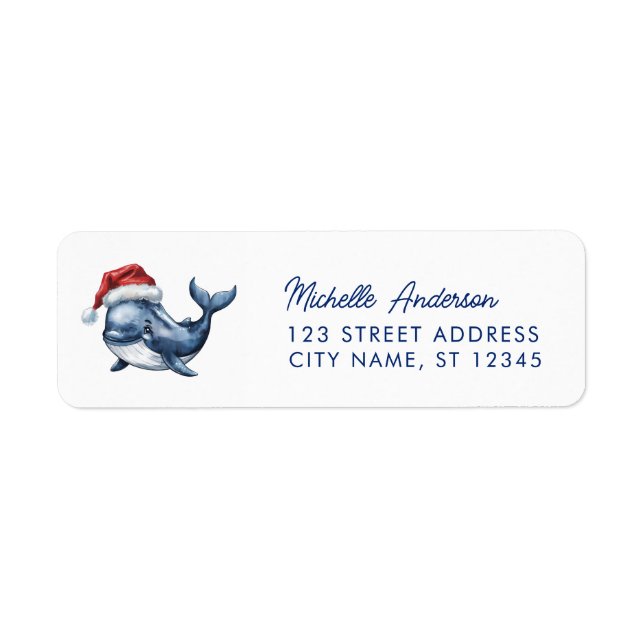 Trendy Whale in Santa Hat Christmas Return Address (Front)