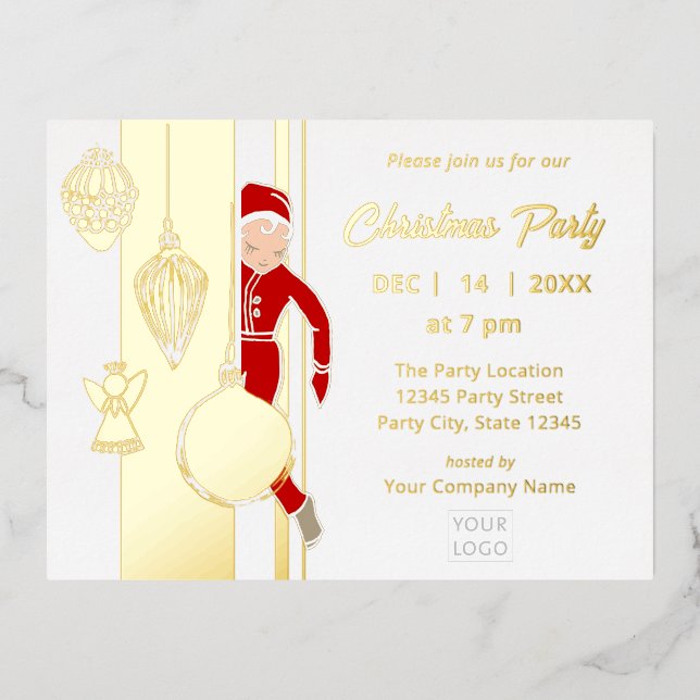 Trendy Whimsical Christmas Ornament Business Foil Invitation Postcard (Front)