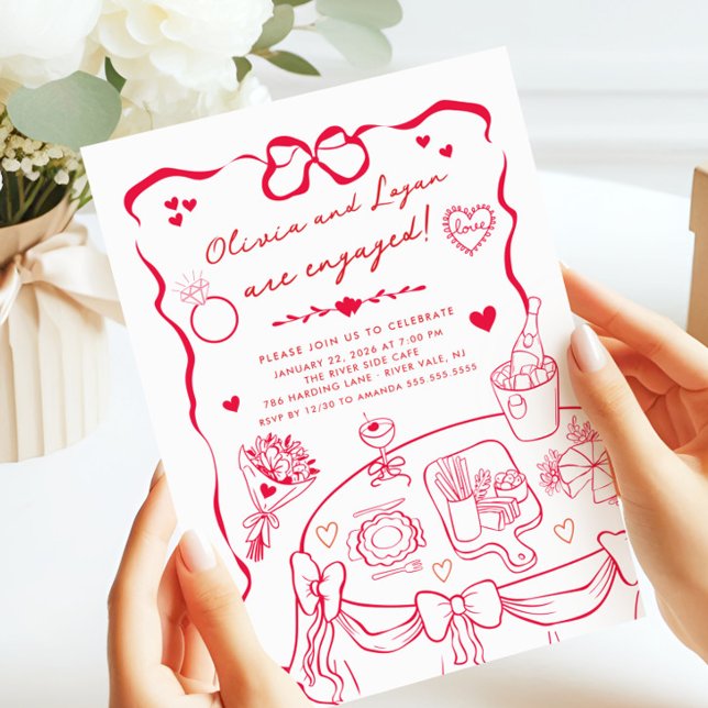 Trendy Whimsical Engagement Party Invitation (Creator Uploaded)