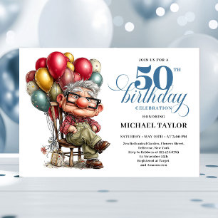 Trendy Whimsical Man 50th Birthday Funny Humor   Invitation
