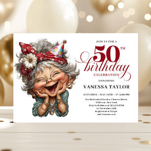 Trendy Whimsical Woman 50th Birthday Funny Humor  Invitation