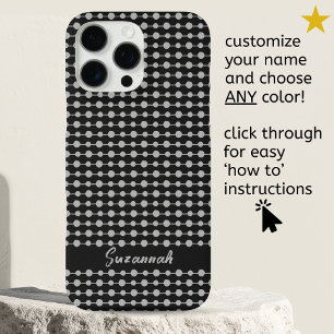 Trendy White Black Dots Lines Pattern Custom Name iPhone 16 Pro Max Case