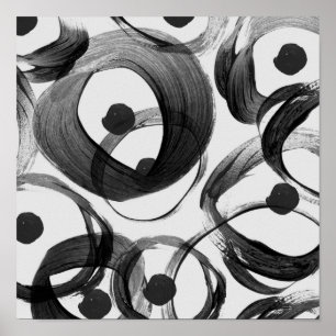 Trendy white black watercolor brushstrokes dots poster