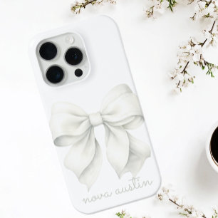 Trendy White Bow Personalised With Name Monogram iPhone 15 Pro Case