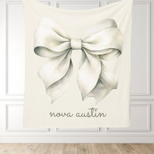 Trendy White Bow Personalised With Name Monogram Fleece Blanket