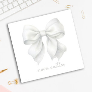 Trendy White Bow Personalised With Name Monogram Post-it Notes