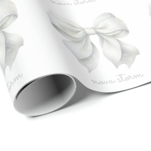 Trendy White Bow Personalised With Name Monogram Wrapping Paper