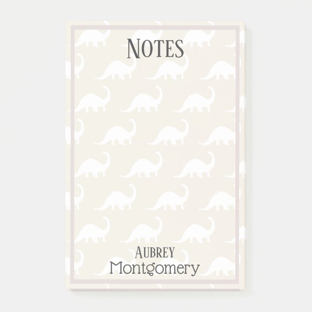 Trendy White Brontosaurus Dinosaurs Personalised Post-it Notes (Front)