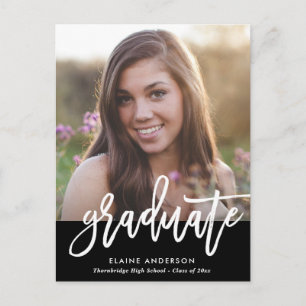 Trendy white Brush script graduation invitation Postcard