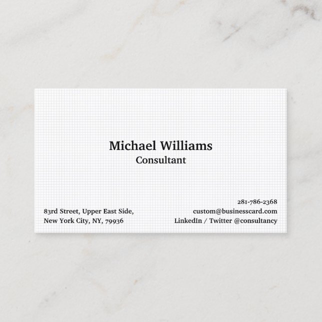 Trendy White Chequered Geometric Pattern Modern Business Card (Front)
