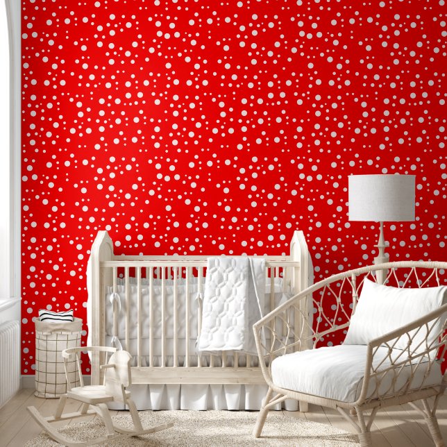Trendy White Dots on Bright Red Wallpaper (Kids)