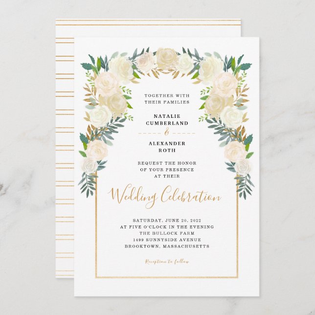 Trendy White Floral Peonies wedding celebration Invitation (Front/Back)