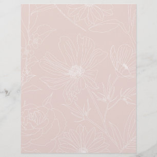 Trendy White Flowers outlines Blush Pink design Custom Letterhead