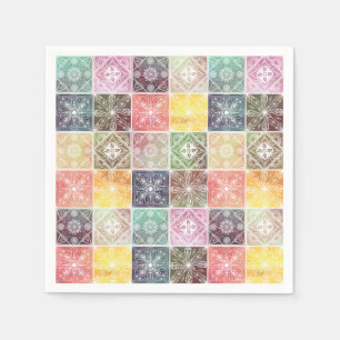 Trendy White Geometric Ornament Colorful Tile Art Napkin