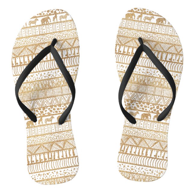 Trendy White Gold Tribal African Pattern Jandals (Footbed)