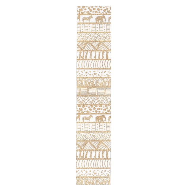 Trendy White Gold Tribal African Pattern Medium Table Runner (Front)