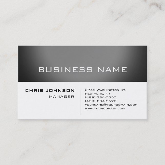 Trendy White Grey Charming Manager Business Card (Front)