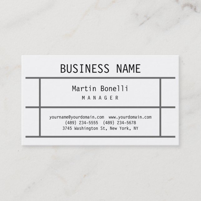 Trendy White Grey Lines Manager Business Card (Front)
